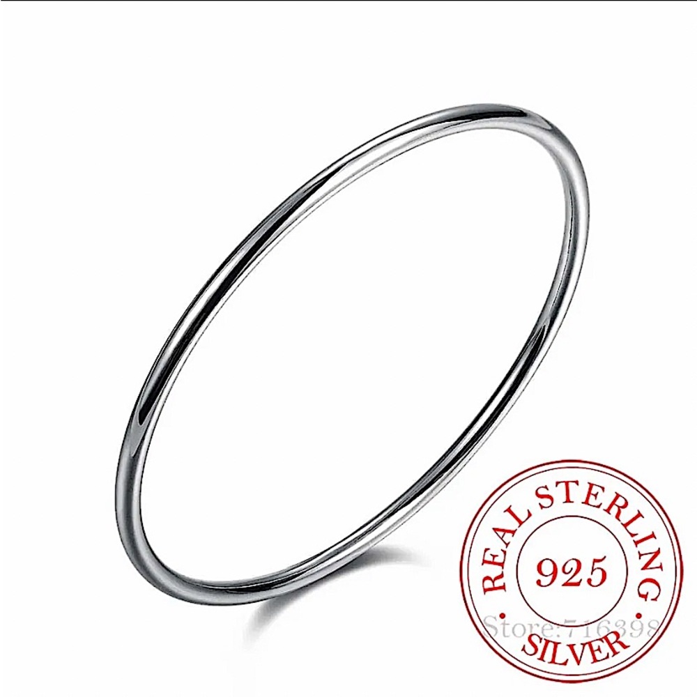 Sterling Silver Thin Minimalist Bangle Stackable Bracelet - Picture 3 of 9